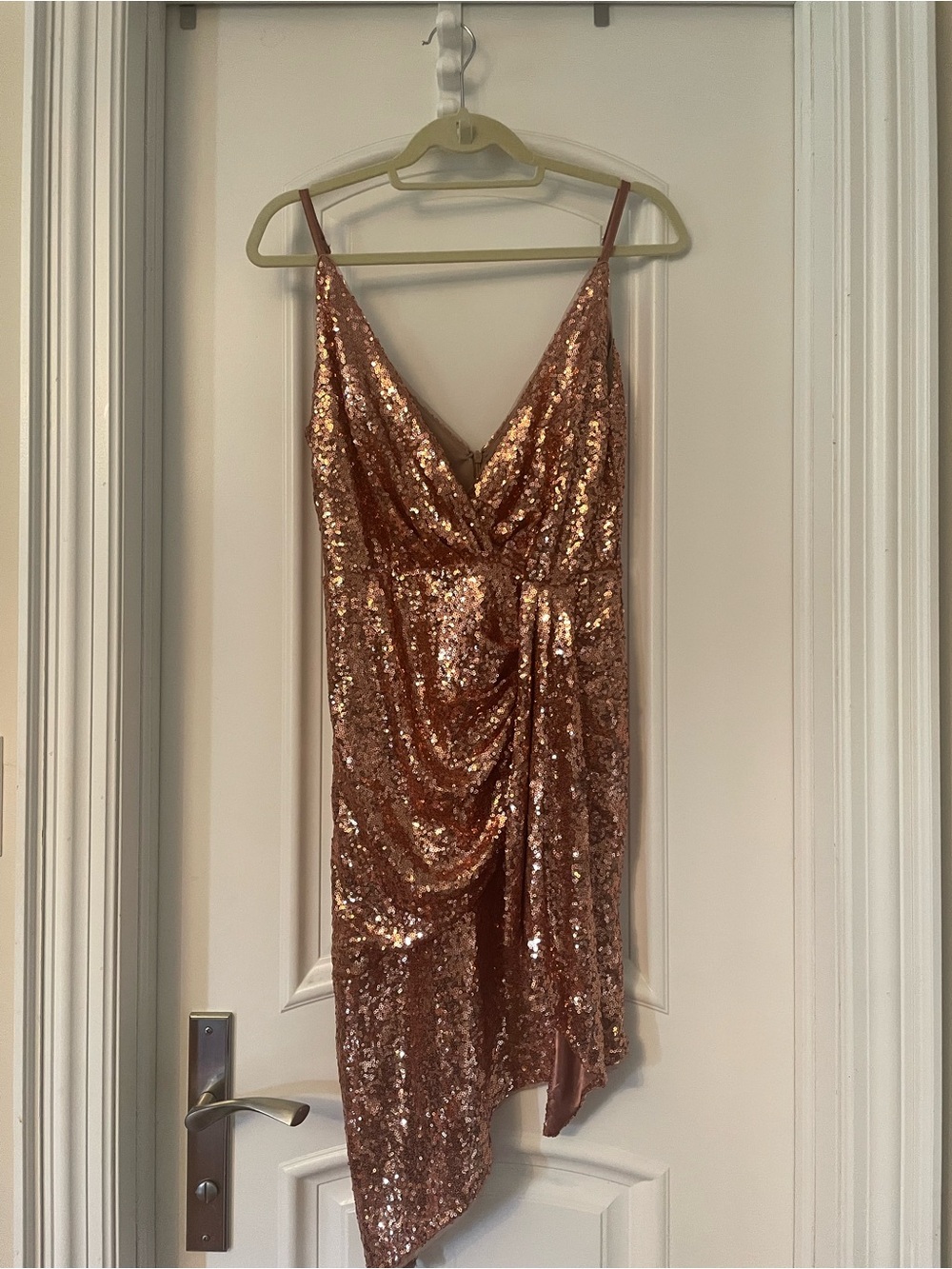 TFNC Rose Gold Sequin Slip Dress